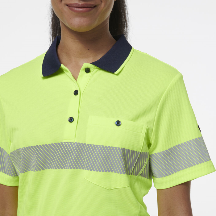 King Gee Women's Workcool Hyperfreeze Spliced Short Sleeve Polo With Segmented Tape