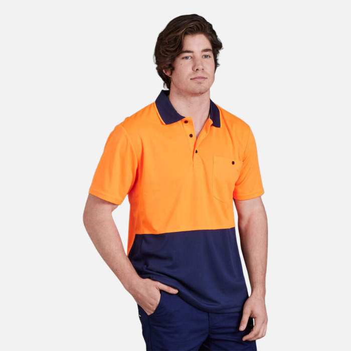 King Gee Workcool Hyperfreeze Men's Spliced Polo Short Sleeve - Orange - Yellow