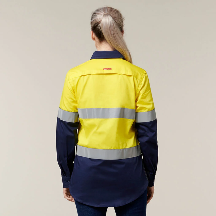 Hard Yakka Long Sleeve Hi Vis Light Weight 2 Tone Ventilated Shirt With 3M Reflective Tape