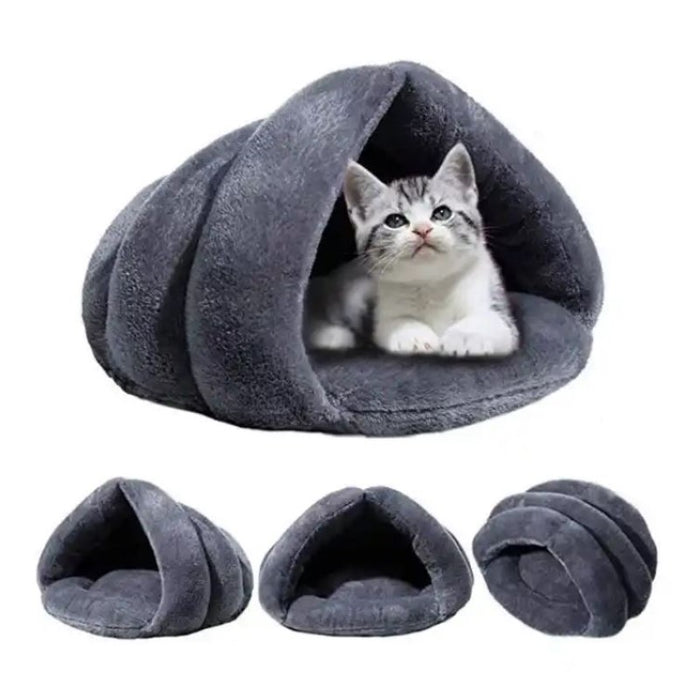 Stylish and modern triangle-shaped luxury cat bed in soft plush material