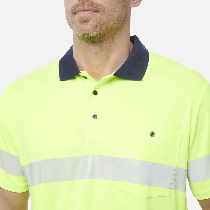 King Gee Men's High Visibility Short Sleeve Polo - Taped Work Cool - Yellow - Orange