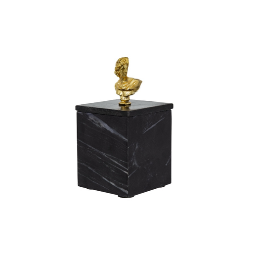 Sophisticated Blk Jewel Box with a modern marble look and fancy handle, embodying luxury and elegance.