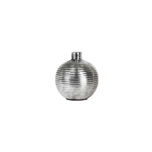 Elegant Silver Metal Vase with a reflective finish, perfect for modern home décor.