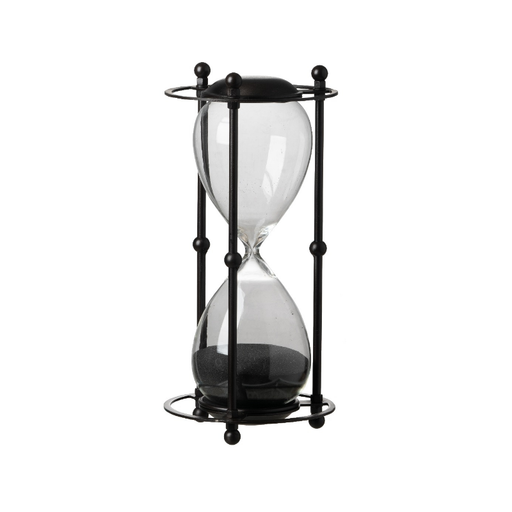Sands of Serenity Hourglass with a sleek, black stand providing timeless elegance