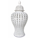 Tall White Hampton Lace Jar, standing proudly as a focal point in a modern living area.