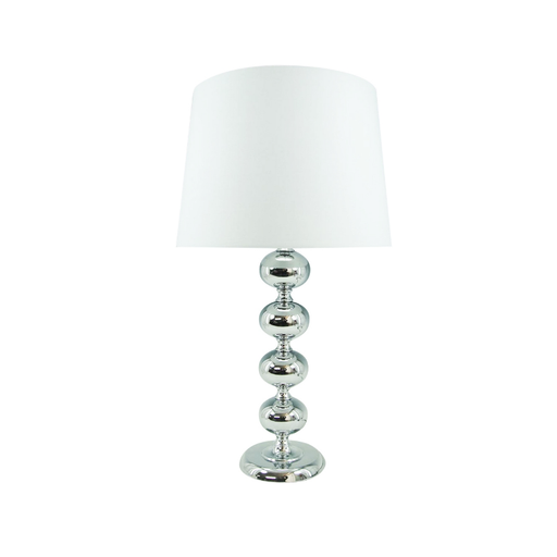 Embrace the glow of sophistication with our Silver Balls White Shade Table Lamp, where elegance and warmth light up your home