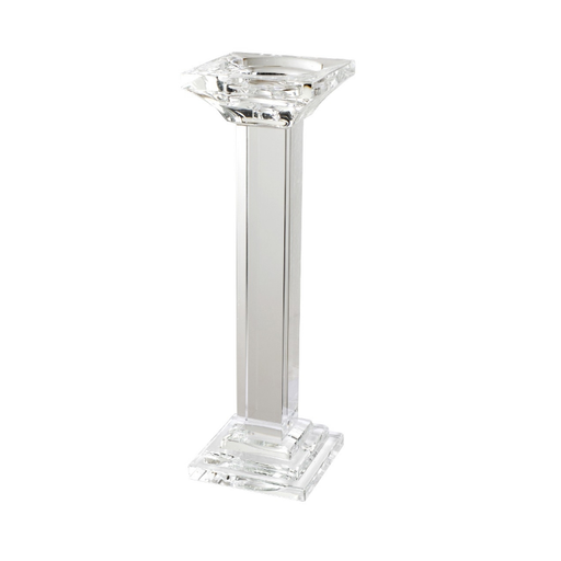 Tall crystal-clear glass Pillar Candle Holder adds a touch of sophistication to a contemporary living space
