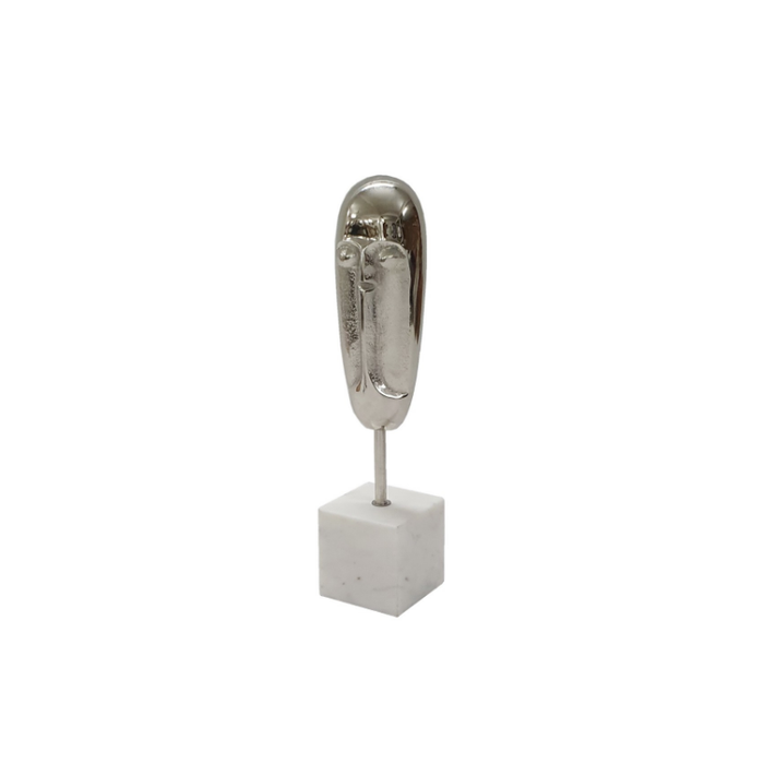 Eloquent Contours: Aluminium Face Sculpture on Marble Stand