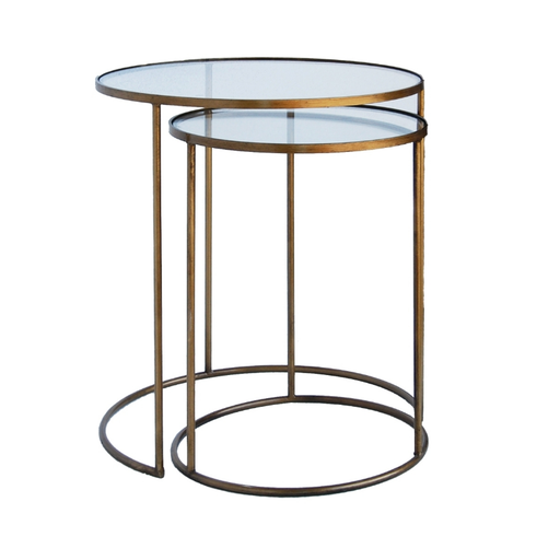 Opulent gold Glass, Round Nest Tables, providing a luxurious accent to chic interior decor.