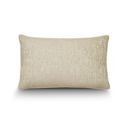 Detail of the plush feather insert providing exceptional comfort in the gold cushion