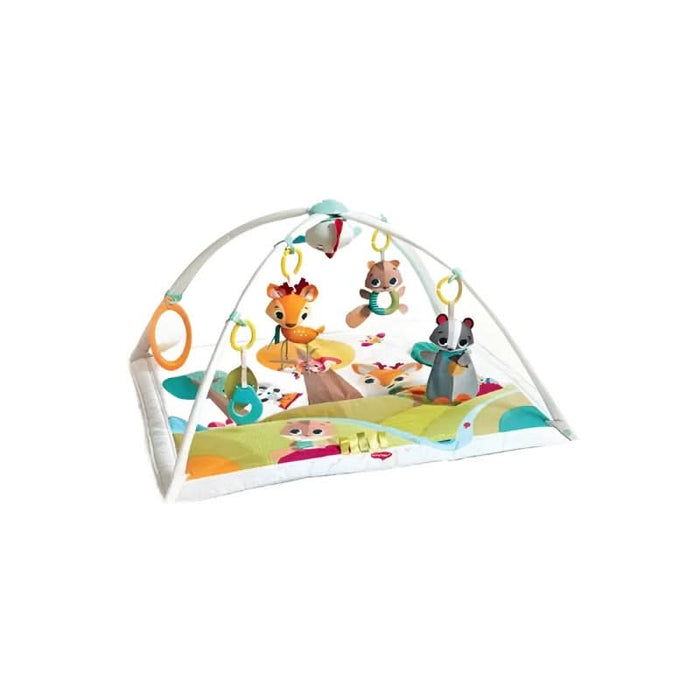 Side view of the interactive playmat arches with exciting textures and toys