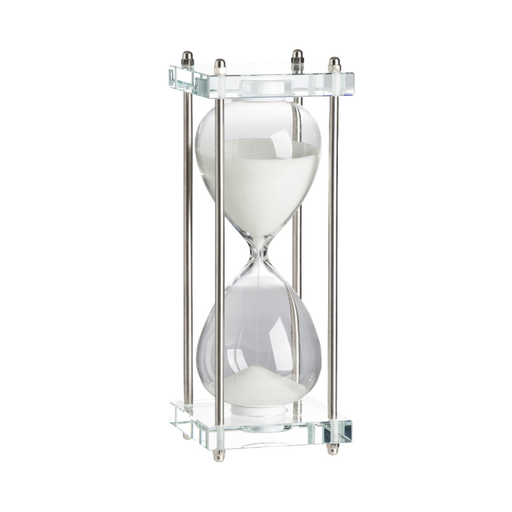 White Sand Hourglass in a Long Clear Glass Stand - a sleek synthesis of function and style for home decor enthusiasts