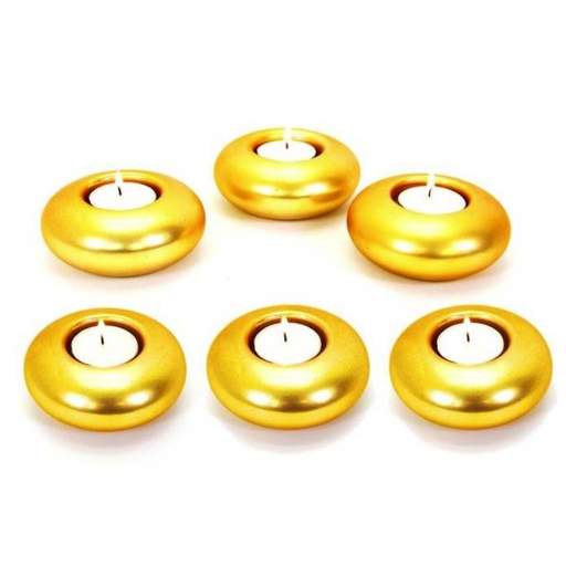 Elegant Golden Tealight Holders set of 6, radiating soft and cozy light, perfect for enhancing the home ambience