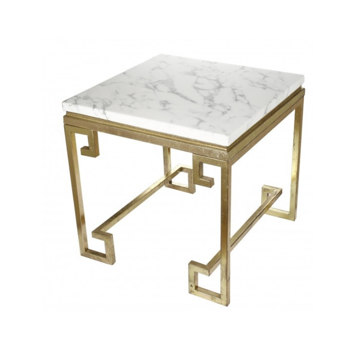 Sophisticated white and gold side table, the perfect blend of modern and classic décor.