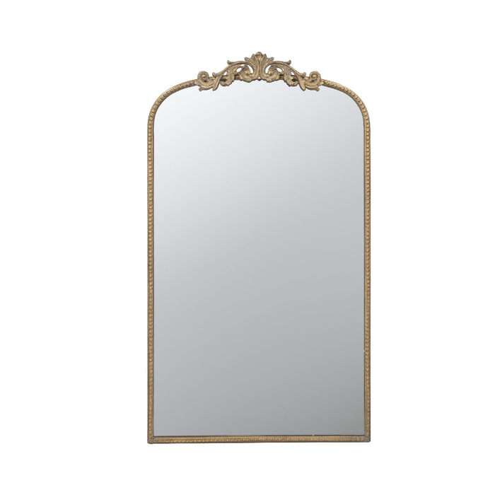 Rounded Edges Long Gold Mirror with Leaflet Scroll Dance Wall Mirror