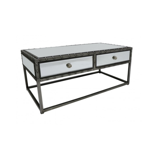 Stylish New York Loft-inspired coffee table with a dotty brushed metal and white finish, perfect for adding a touch of industrial elegance to your home