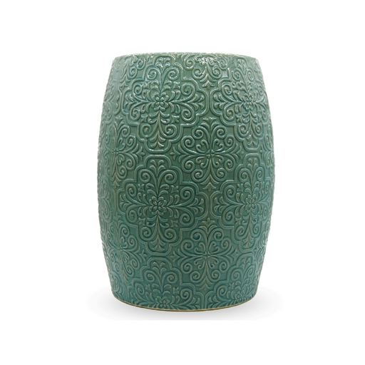 Hamptons Ocean Blue Ceramic Stool with Lace Pattern bringing a touch of seaside elegance to interiors