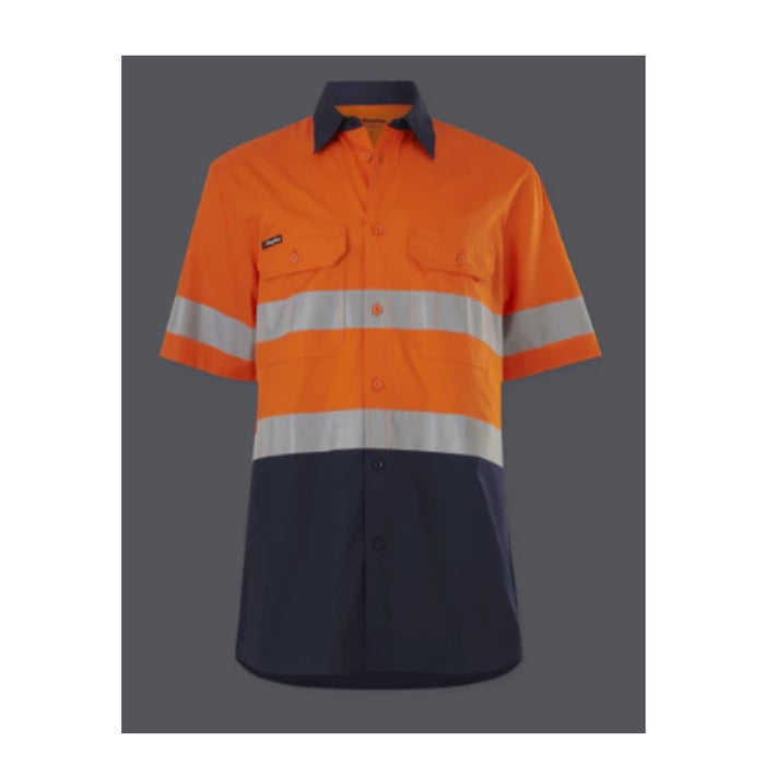 King Gee Men's Workcool Shirt Vented Closed Front Taped Short Sleeve - Orange - Yellow