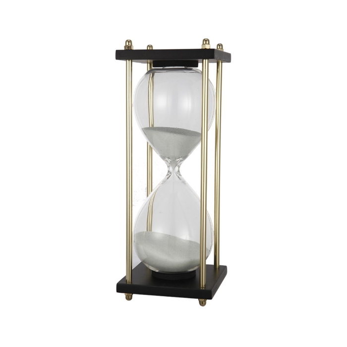 White Sand Hourglass with Black Stand and Gold Pillars - a luxurious union of practicality and splendour