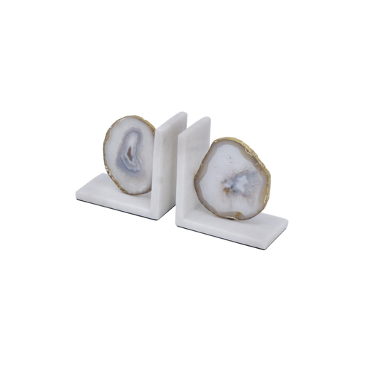 Unique and intricate Ethereal White Agate Bookends, adding a touch of natural sophistication to any shelf.