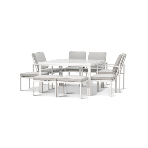 Sophisticated seating: explore the plush cushioning of the Luminous Cube Dining Set chairs.