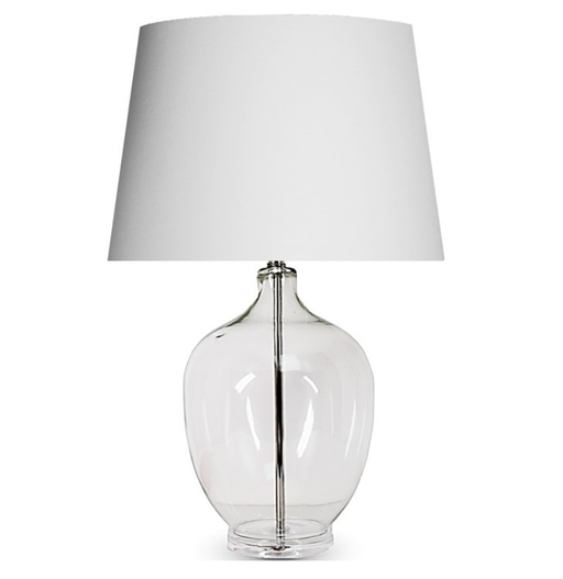 Elegant Clear Glass Base Table Lamp with White Shade, adding a touch of sophistication to any room