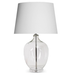Elegant Clear Glass Base Table Lamp with White Shade, adding a touch of sophistication to any room