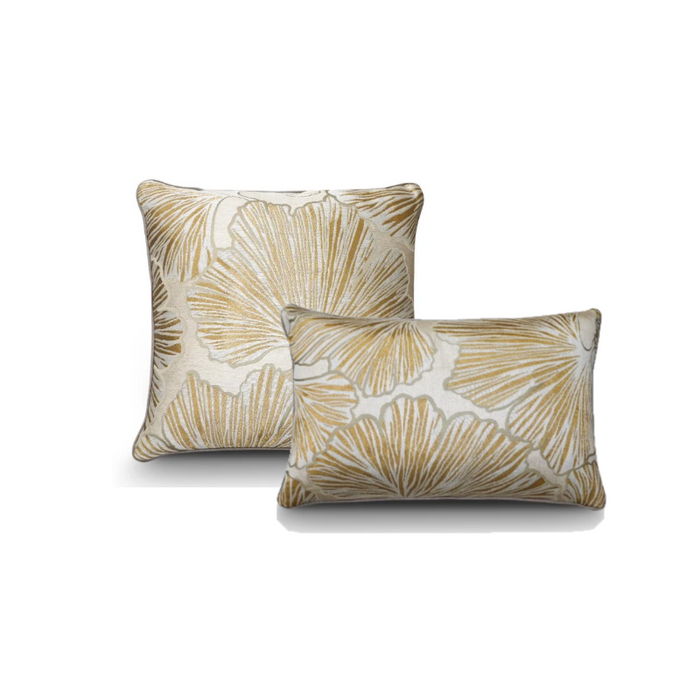 Gold and White Leaf Pattern Cushion - Duck Feather Insert