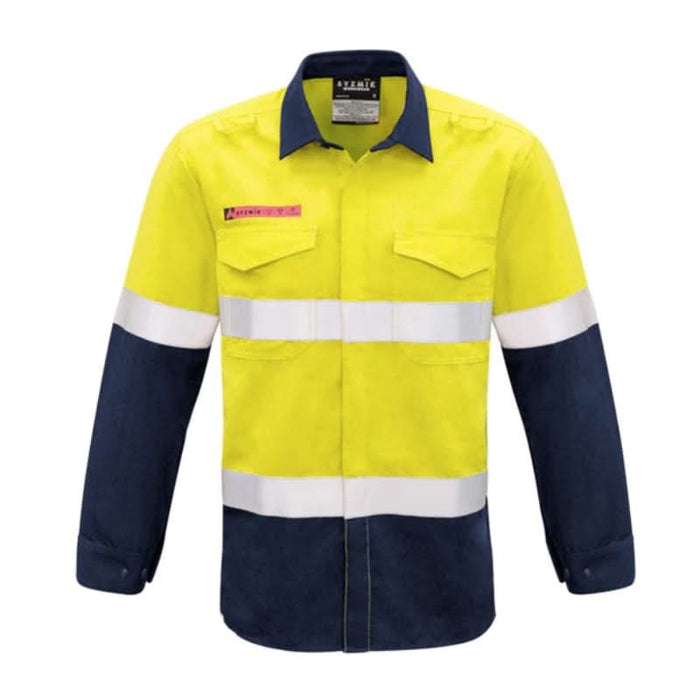 Syzmik Mens Red Flame Hi Vis Flame Retardant Hoop Reflective Taped Shirt - Shopica Pty Ltd