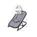 Newborn joyfully interacts with the removable toy bar on the Love N Care Joy Bouncer in Grey