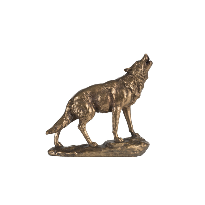 Full Moon Howling Bronze Colour Wolf Statue