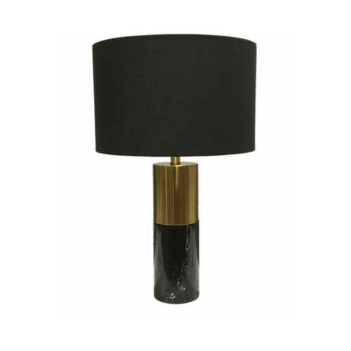 Round Shade Gold and Marble Table Lamp with a chic black shade – sophistication redefined.