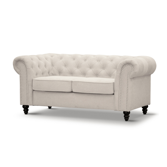 Warm and inviting plush seating of the Beige Manchester 2 Seater, perfect for cozy evenings