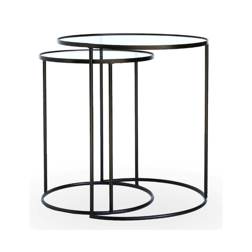 Sleek black Glass Round Nest Tables offering both style and convenience in modern living spaces.