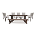 Athena 7-Piece Dining Set is showcasing a robust walnut table and bench with intricate wood patterns