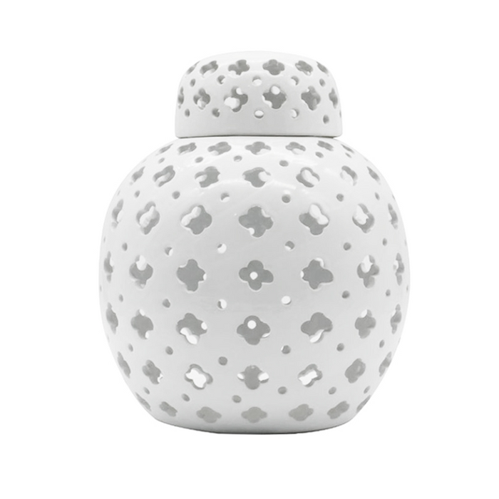 Middle-sized White Hampton Lace Jar, perfect for brightening up any room with its crisp white hue