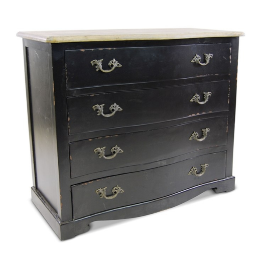 Sleek black chest with distinctive black handles and wood-style surface, a statement of style