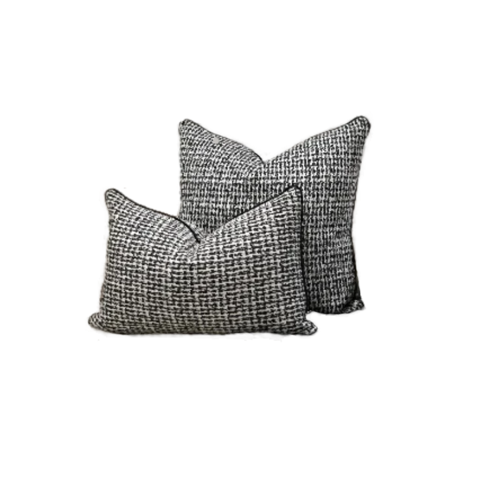 Black And White Woven Rectangle Cushion - Duck Feather Insert