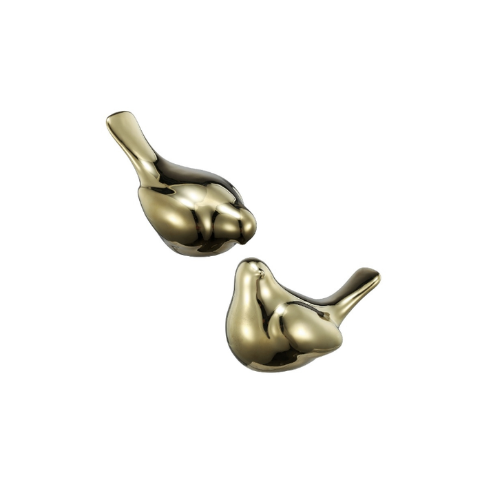 Gleaming Chirp Duo: Mirrored Gold Bird Ornaments