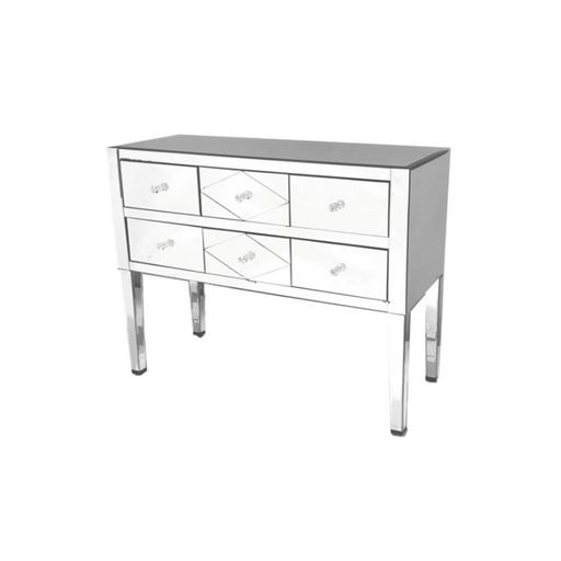 Stylish six-drawer mirrored chest perfect for elegant storage solutions in contemporary homes