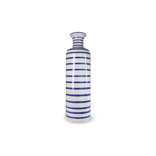 Stripy Blue and White Vase: Captivating Elegance