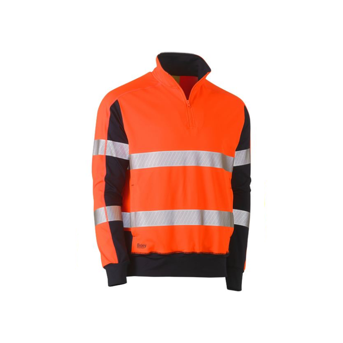 Bisley Taped Hi Vis Stretch Fleece Zip Pullover 3M Reflective Half Zip Jacket