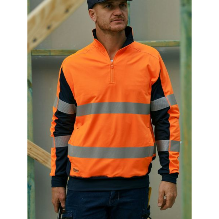 Bisley Taped Hi Vis Stretch Fleece Zip Pullover 3M Reflective Half Zip Jacket