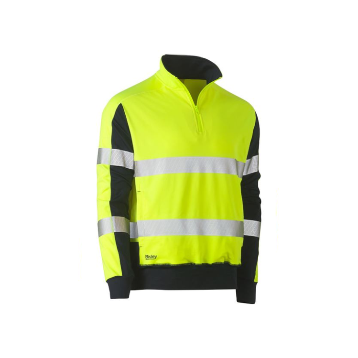 Bisley Taped Hi Vis Stretch Fleece Zip Pullover 3M Reflective Half Zip Jacket