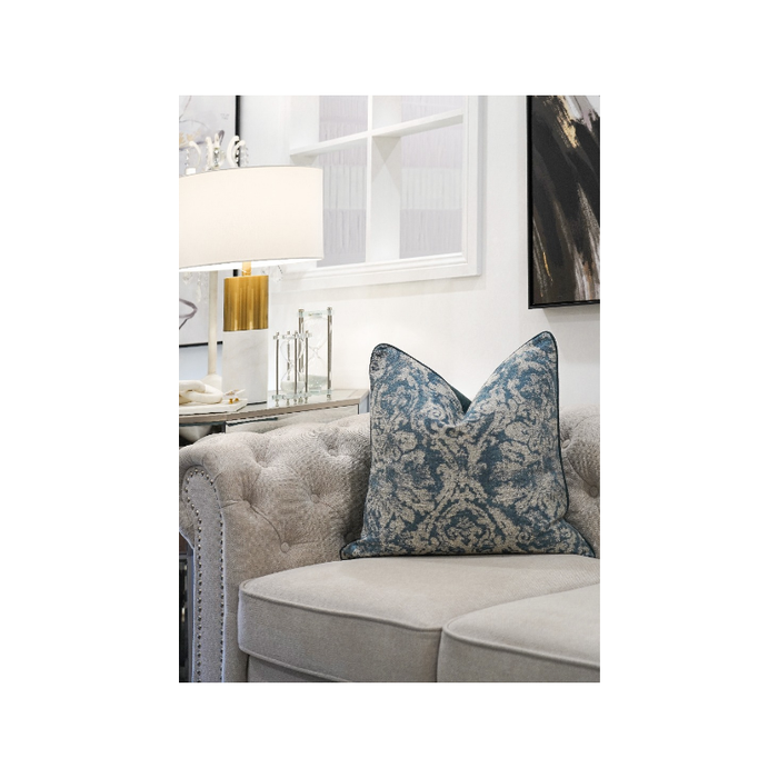 Elegant Contrast: Cream and Blue Modern Pattern Woven Cushion