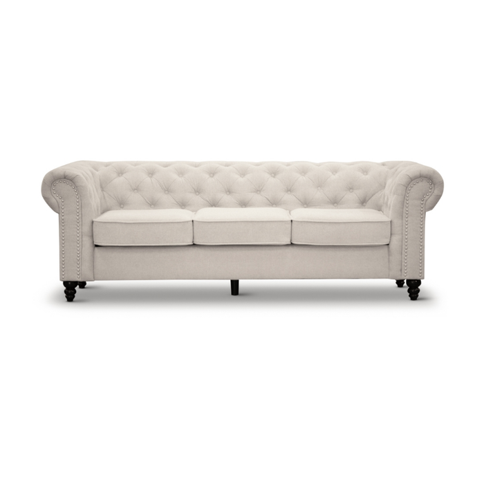 Elegant Chesterfield Beige 3-Seater Sofa in a Modern Living Room Setting