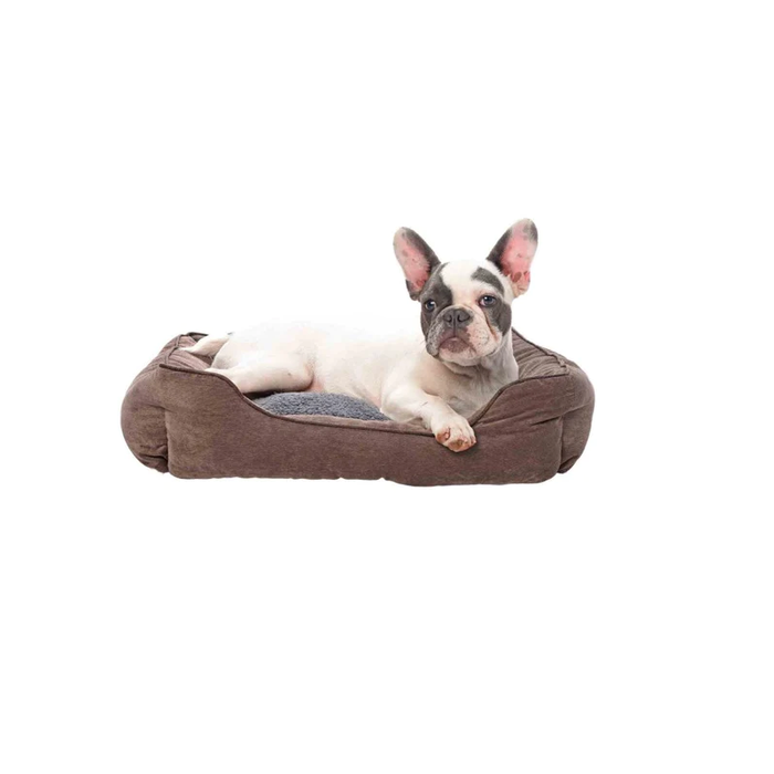 Stylish and durable brown puppy bed with raised cushioned edges
