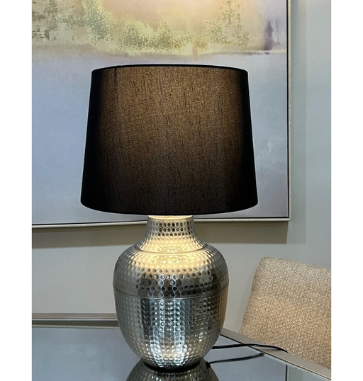 Elegant shiny silver base of Republic Shiny Silver Table Lamp, reflecting upscale home style