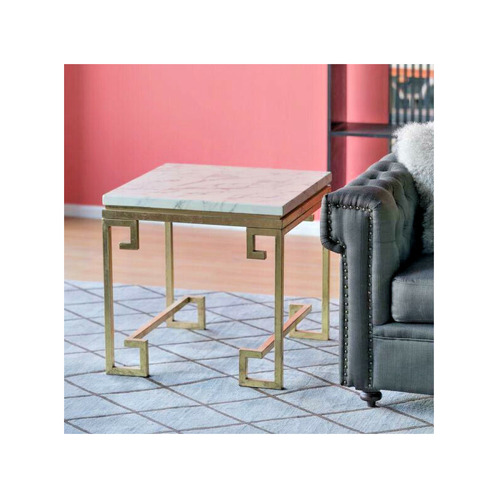 Luxurious white marble side table with gold trim, adding a touch of elegance to any room