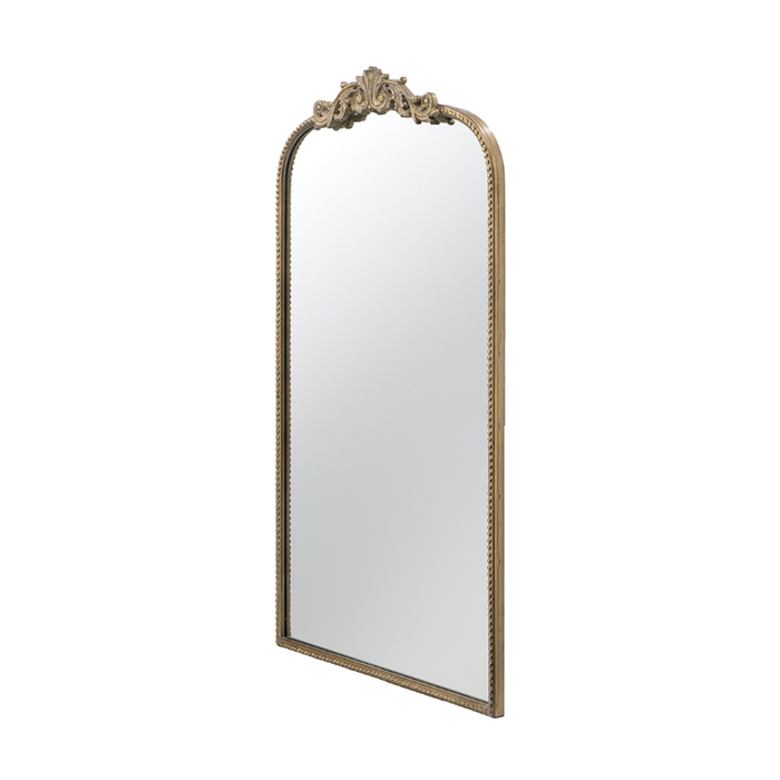 Rounded Edges Long Gold Mirror with Leaflet Scroll Dance Wall Mirror